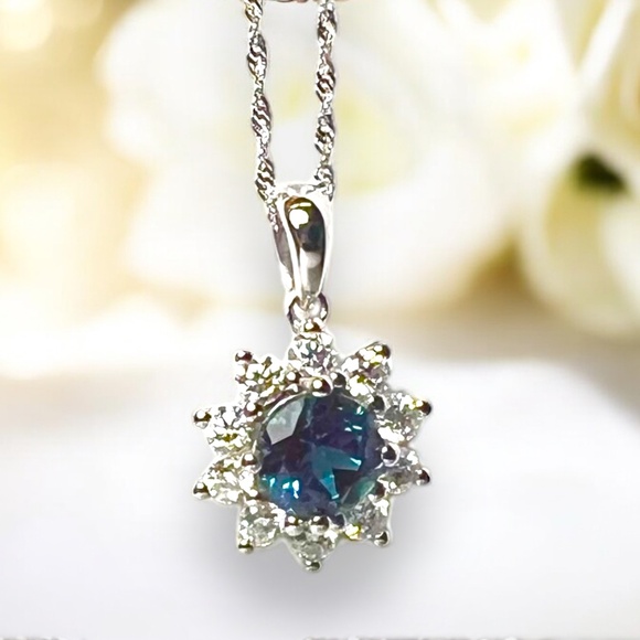 Handcrafted Color Change Alexandrite Pendant 14K White Gold  ,  June Birthstone - Picture 5 of 10